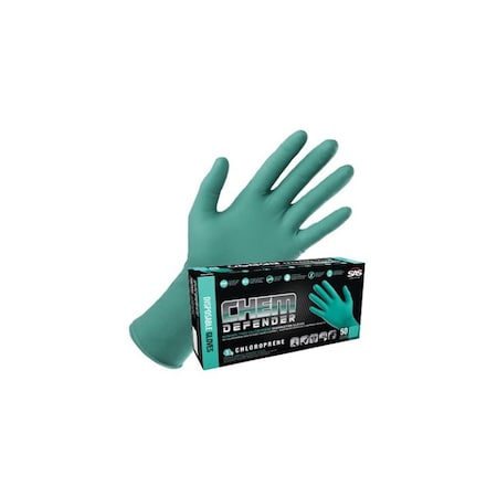 Sas Safety Chem Defender, Disposable Gloves, 5 mil Palm, Chloroprene, Powder-Free, XL, 50 PK 66594